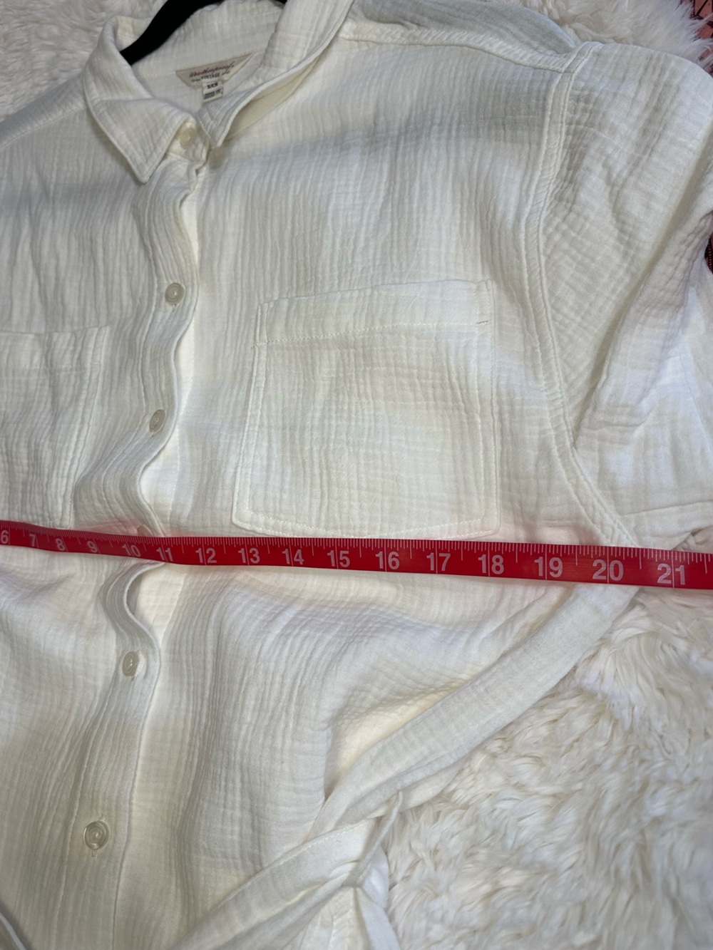 Weatherproof Vintage Cotton Gauze Shirt Dress Cream Belted Button Front Pockets - Picture 9 of 11